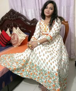 Screen printed and embroidered one piece ready made gown