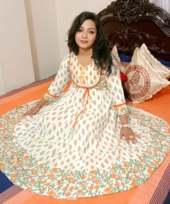 Screen printed and embroidered one piece ready made gown