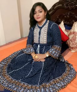 Screen printed and embroidered one piece ready made gown