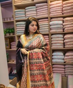 Indian Giza Kalamkari Silk Saree.